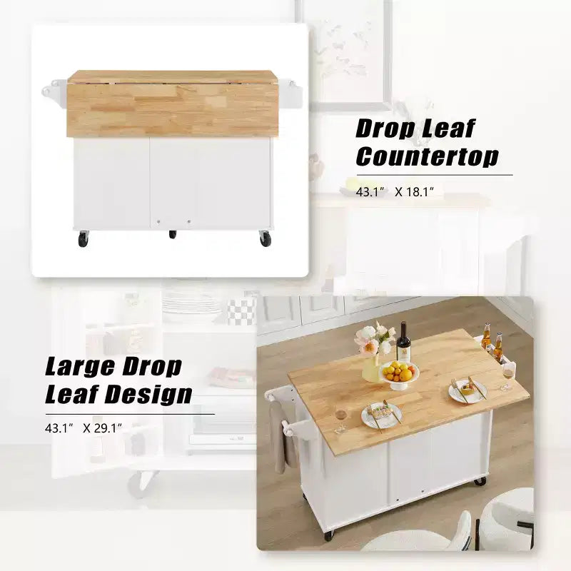 TUYOHW 53.78Inch Rolling Kitchen Island with Drop Leaf,Kitchen Cart with 2 Door Cabinet and 3 Drawers