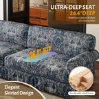 MAYEERTY Luxuriously Comfortable 3&4 Seater Cloud Couch, Chenille Fabric Sofa with Rolled Arms & Pleated Skrit Blue Foral