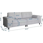 85 Inch Modern 3 Seater Sofa Couch with Adjustable Armrests and Plush Chenille Fabric,Couch with Button Tufted Backrest for Living Room & Bedroom