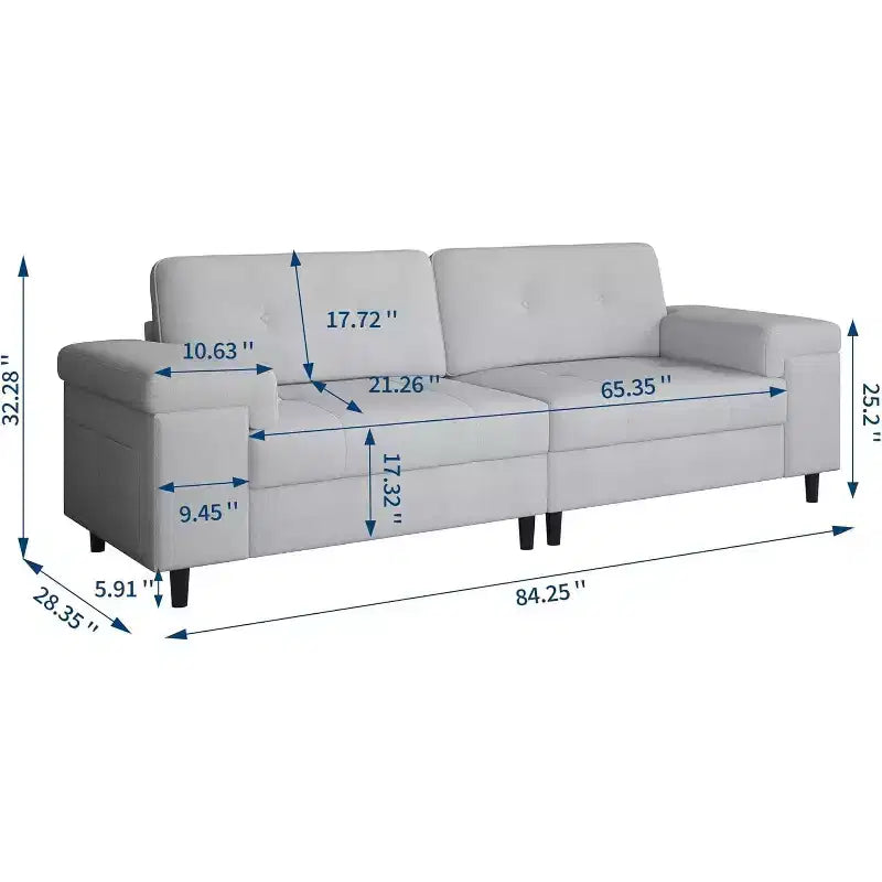 85 Inch Modern 3 Seater Sofa Couch with Adjustable Armrests and Plush Chenille Fabric,Couch with Button Tufted Backrest for Living Room & Bedroom