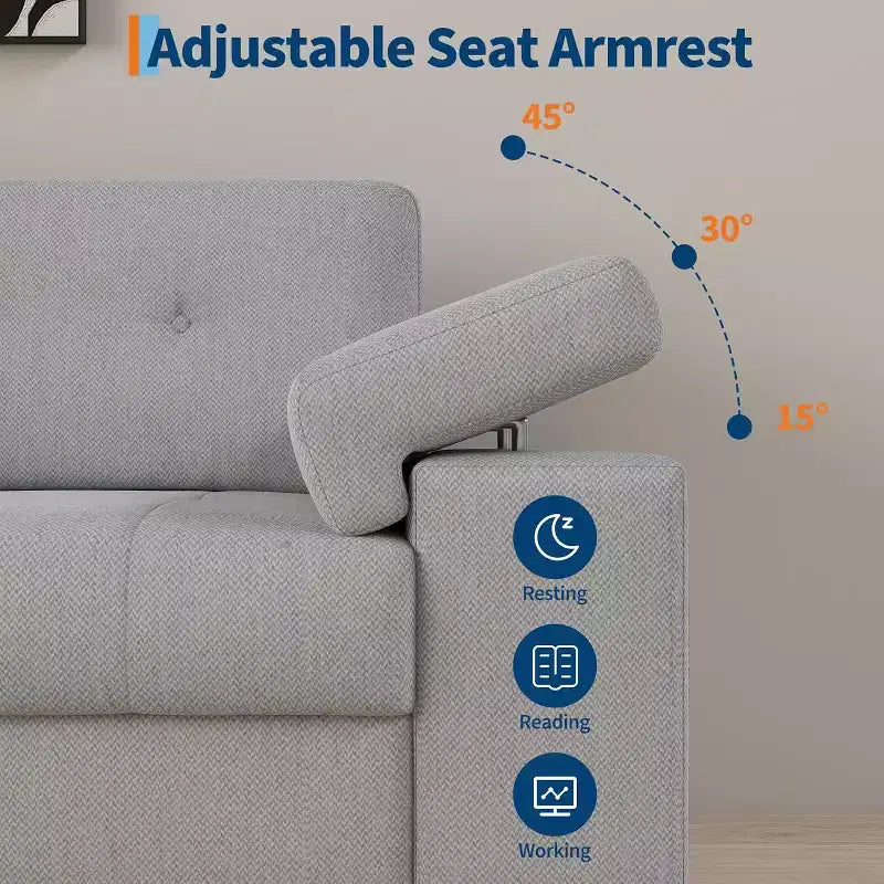 85 Inch Modern 3 Seater Sofa Couch with Adjustable Armrests and Plush Chenille Fabric,Couch with Button Tufted Backrest for Living Room & Bedroom