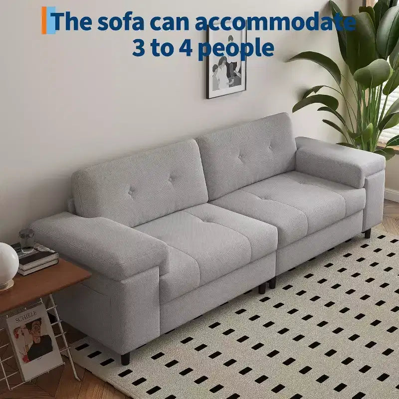 85 Inch Modern 3 Seater Sofa Couch with Adjustable Armrests and Plush Chenille Fabric,Couch with Button Tufted Backrest for Living Room & Bedroom