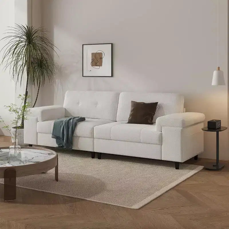85 Inch Modern 3 Seater Sofa Couch with Adjustable Armrests and Plush Chenille Fabric,Couch with Button Tufted Backrest for Living Room & Bedroom