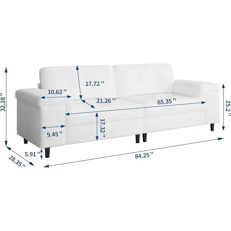 85 Inch Modern 3 Seater Sofa Couch with Adjustable Armrests and Plush Chenille Fabric,Couch with Button Tufted Backrest for Living Room & Bedroom