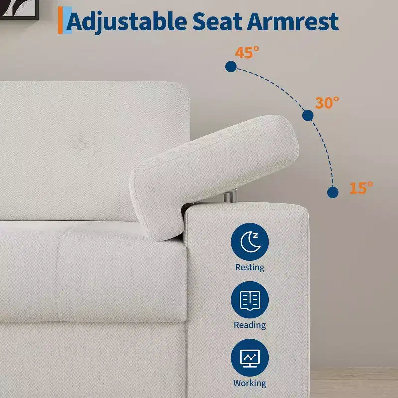 85 Inch Modern 3 Seater Sofa Couch with Adjustable Armrests and Plush Chenille Fabric,Couch with Button Tufted Backrest for Living Room & Bedroom