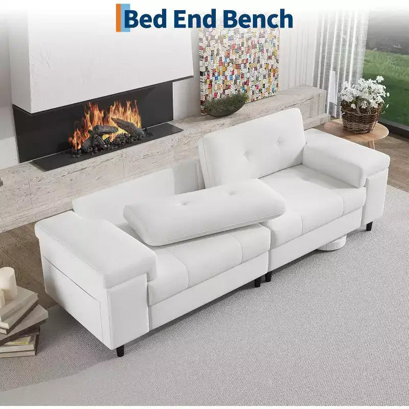 85 Inch Modern 3 Seater Sofa Couch with Adjustable Armrests and Plush Chenille Fabric,Couch with Button Tufted Backrest for Living Room & Bedroom