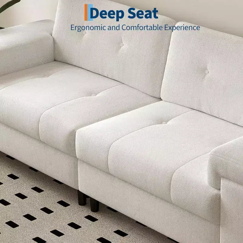 85 Inch Modern 3 Seater Sofa Couch with Adjustable Armrests and Plush Chenille Fabric,Couch with Button Tufted Backrest for Living Room & Bedroom