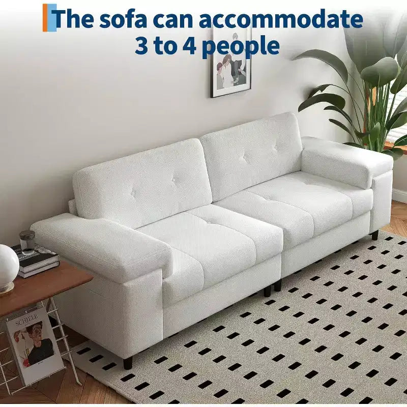 85 Inch Modern 3 Seater Sofa Couch with Adjustable Armrests and Plush Chenille Fabric,Couch with Button Tufted Backrest for Living Room & Bedroom