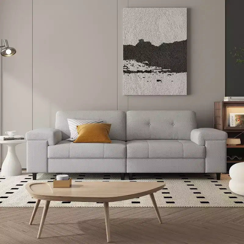 85 Inch Modern 3 Seater Sofa Couch with Adjustable Armrests and Plush Chenille Fabric,Couch with Button Tufted Backrest for Living Room & Bedroom