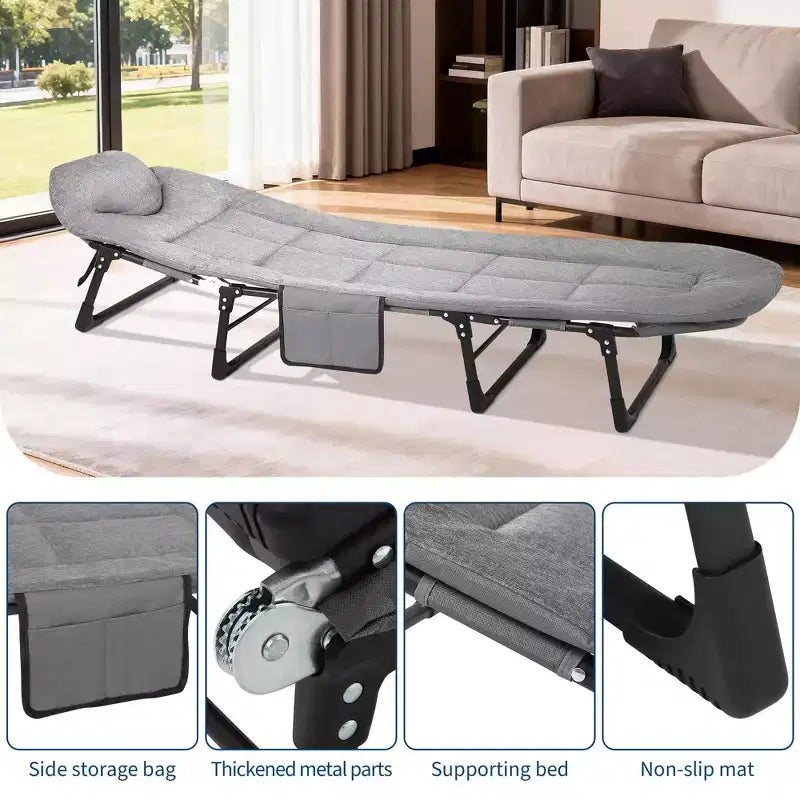 79 Portable Folding Bed with Cushion and Pillow, Camping Cot for Adults with Supports 500 Lbs, Lightweight Tent Cot for Patio Beach Indoor Outdoor
