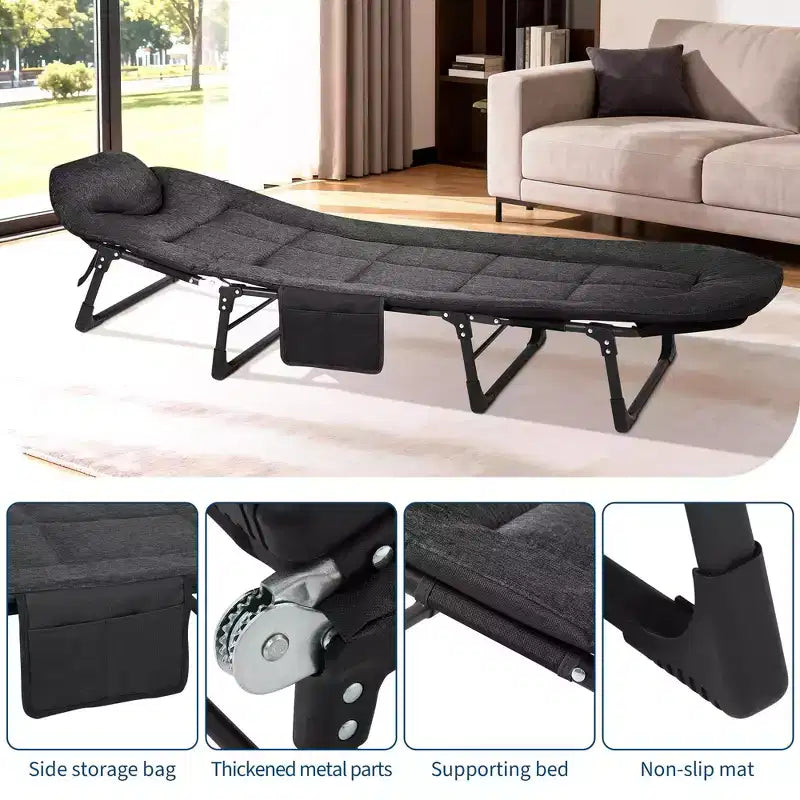 79 Portable Folding Bed with Cushion and Pillow, Camping Cot for Adults with Supports 500 Lbs, Lightweight Tent Cot for Patio Beach Indoor Outdoor