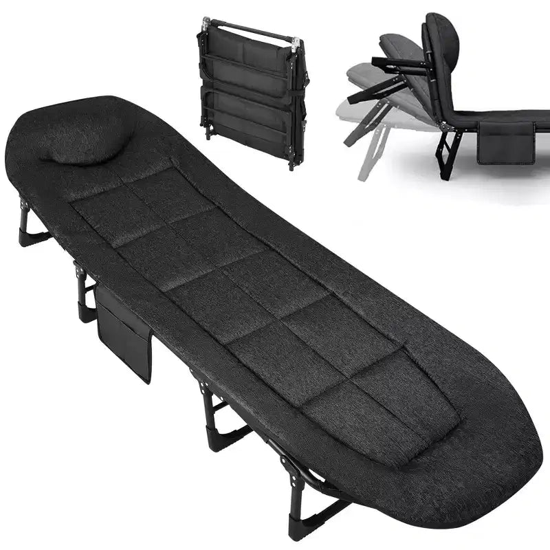 79 Portable Folding Bed with Cushion and Pillow, Camping Cot for Adults with Supports 500 Lbs, Lightweight Tent Cot for Patio Beach Indoor Outdoor