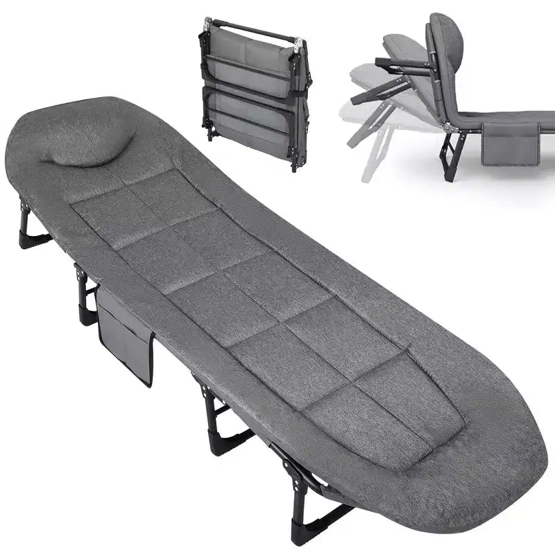 79 Portable Folding Bed with Cushion and Pillow, Camping Cot for Adults with Supports 500 Lbs, Lightweight Tent Cot for Patio Beach Indoor Outdoor