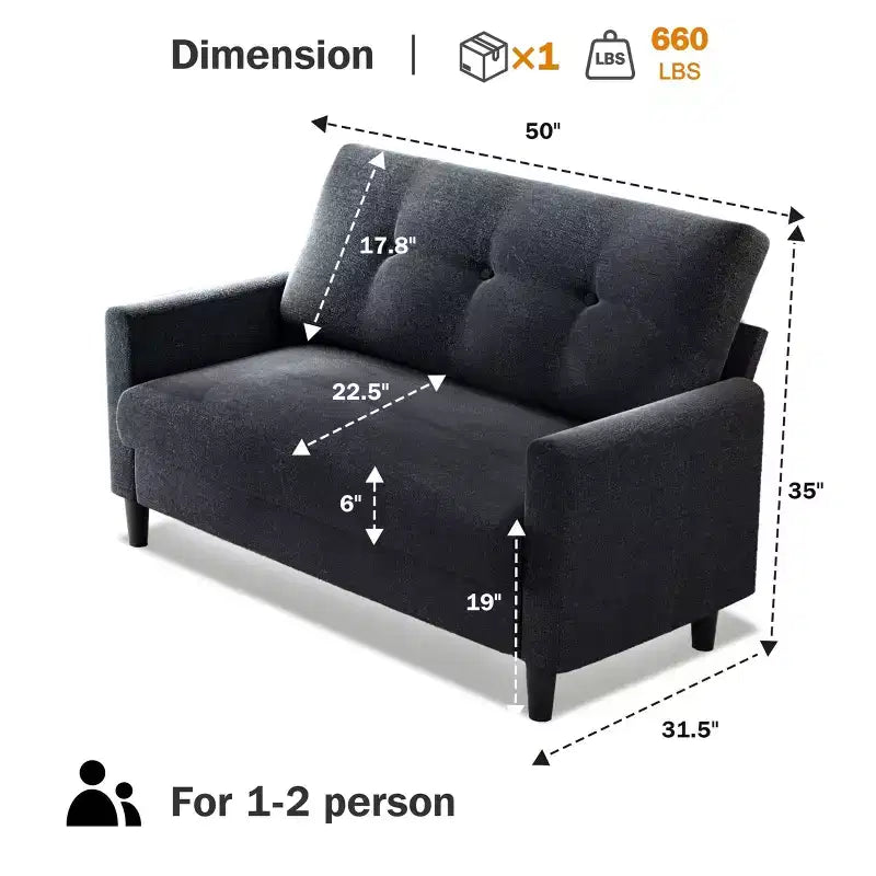 Dyonery Small Loveseat Sofa,50Comfy Couch with Thick Cushions,Tool-Free Assembly Loveseat for Bedroom Small Loveseat for Small Spaces