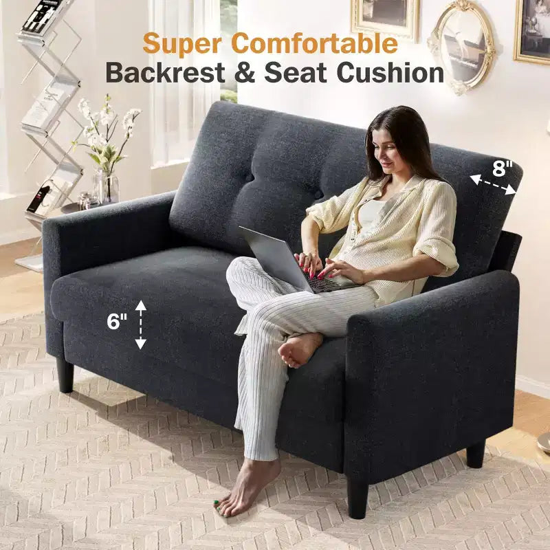 Dyonery Small Loveseat Sofa,50Comfy Couch with Thick Cushions,Tool-Free Assembly Loveseat for Bedroom Small Loveseat for Small Spaces