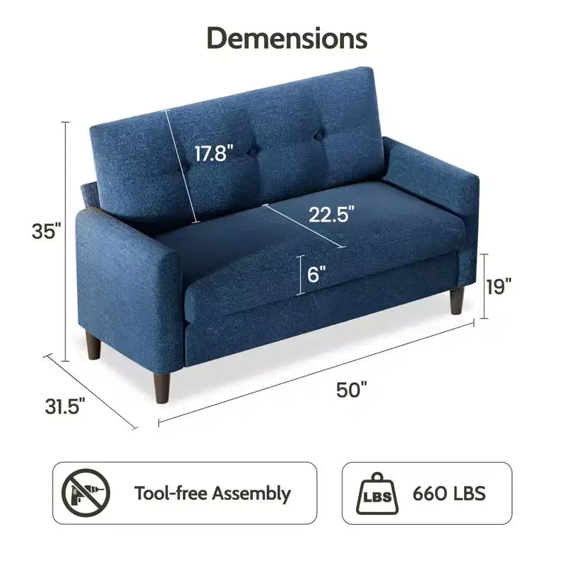 Dyonery Small Loveseat Sofa,50Comfy Couch with Thick Cushions,Tool-Free Assembly Loveseat for Bedroom Small Loveseat for Small Spaces