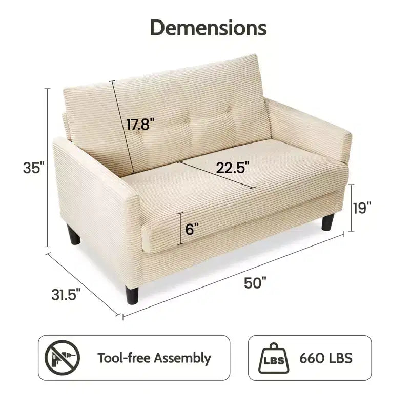 Dyonery Small Loveseat Sofa,50Comfy Couch with Thick Cushions,Tool-Free Assembly Loveseat for Bedroom Small Loveseat for Small Spaces