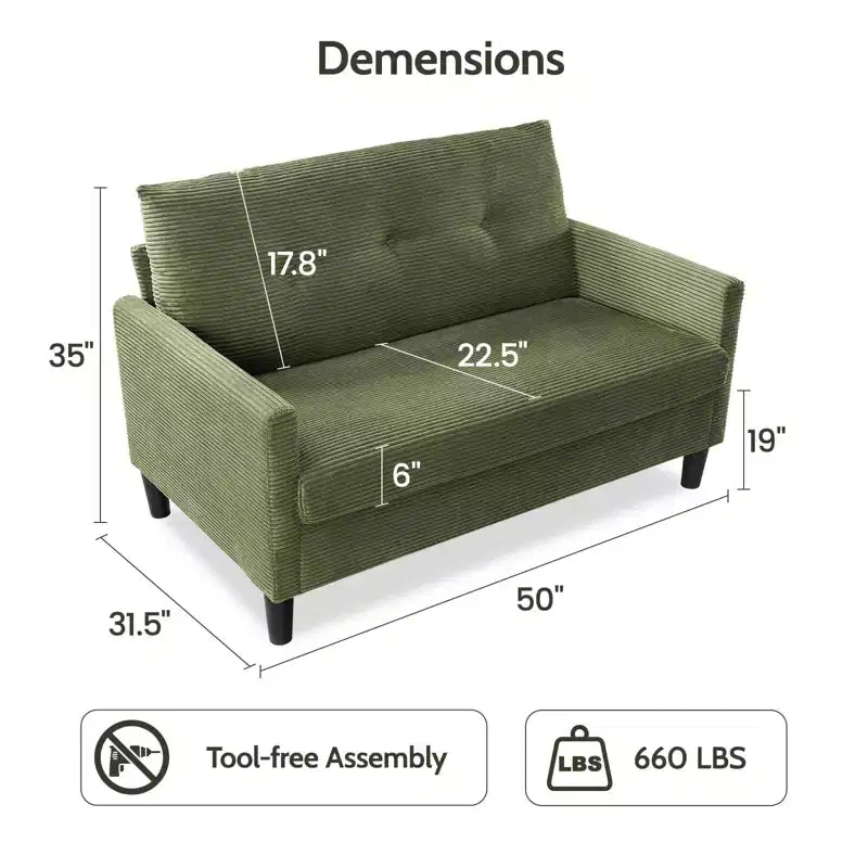 Dyonery Small Loveseat Sofa,50Comfy Couch with Thick Cushions,Tool-Free Assembly Loveseat for Bedroom Small Loveseat for Small Spaces