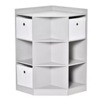 HOMCOM Kids Corner Cabinet, Cubby Toy Storage Organizer, Bookshelf Unit with Three Baskets for Playroom, Bedroom, Living Room, Grey
