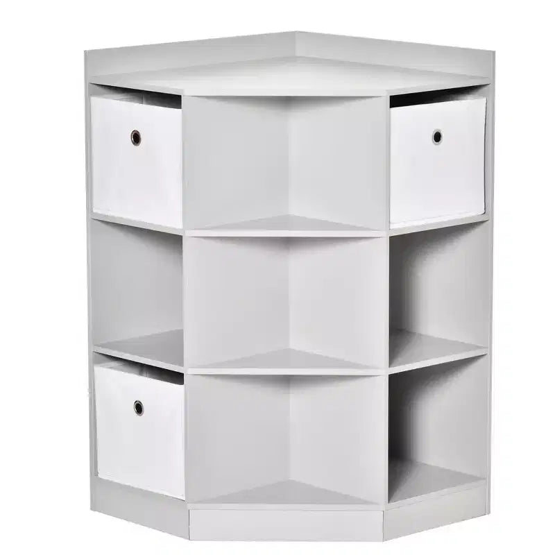 HOMCOM Kids Corner Cabinet, Cubby Toy Storage Organizer, Bookshelf Unit with Three Baskets for Playroom, Bedroom, Living Room, Grey