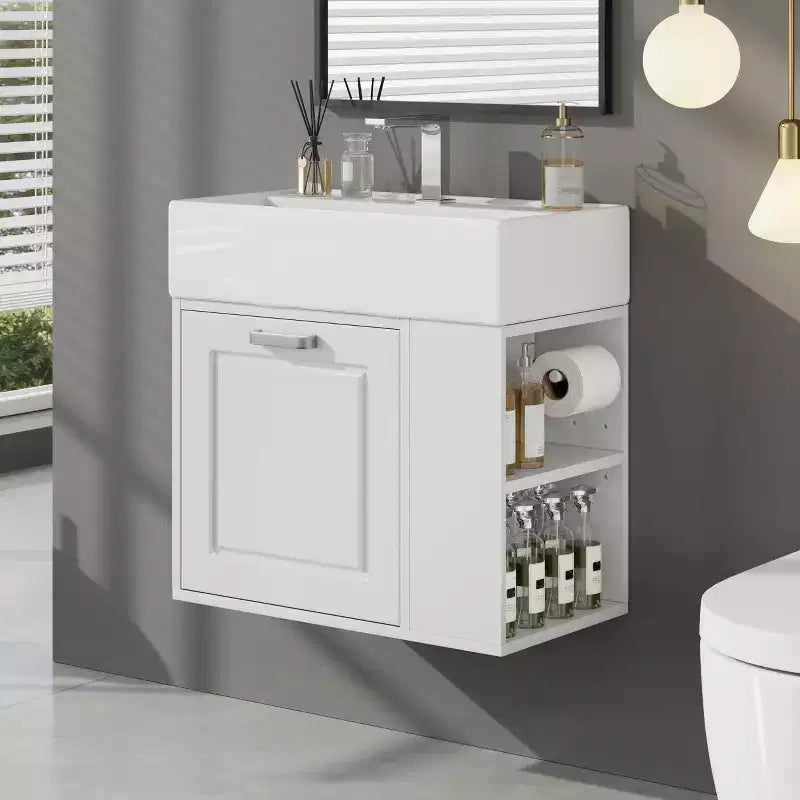 21.8 Wall Bathroom Cabinet with Sink, Bathroom storage Cabinet with Drawers, Single Sink Bathroom Vanity with Adjustable Shelf