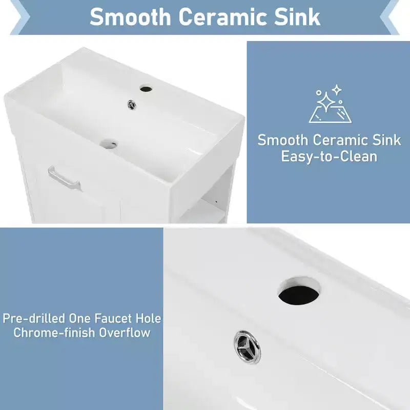 21.8 Wall Bathroom Cabinet with Sink, Bathroom storage Cabinet with Drawers, Single Sink Bathroom Vanity with Adjustable Shelf