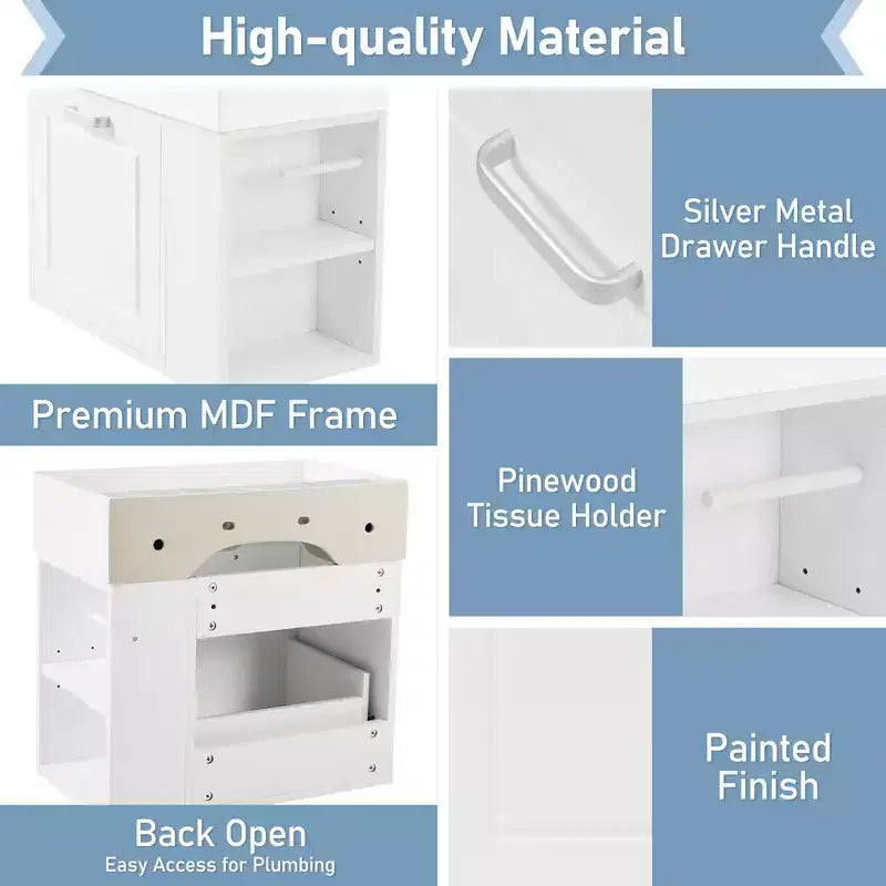 21.8 Wall Bathroom Cabinet with Sink, Bathroom storage Cabinet with Drawers, Single Sink Bathroom Vanity with Adjustable Shelf