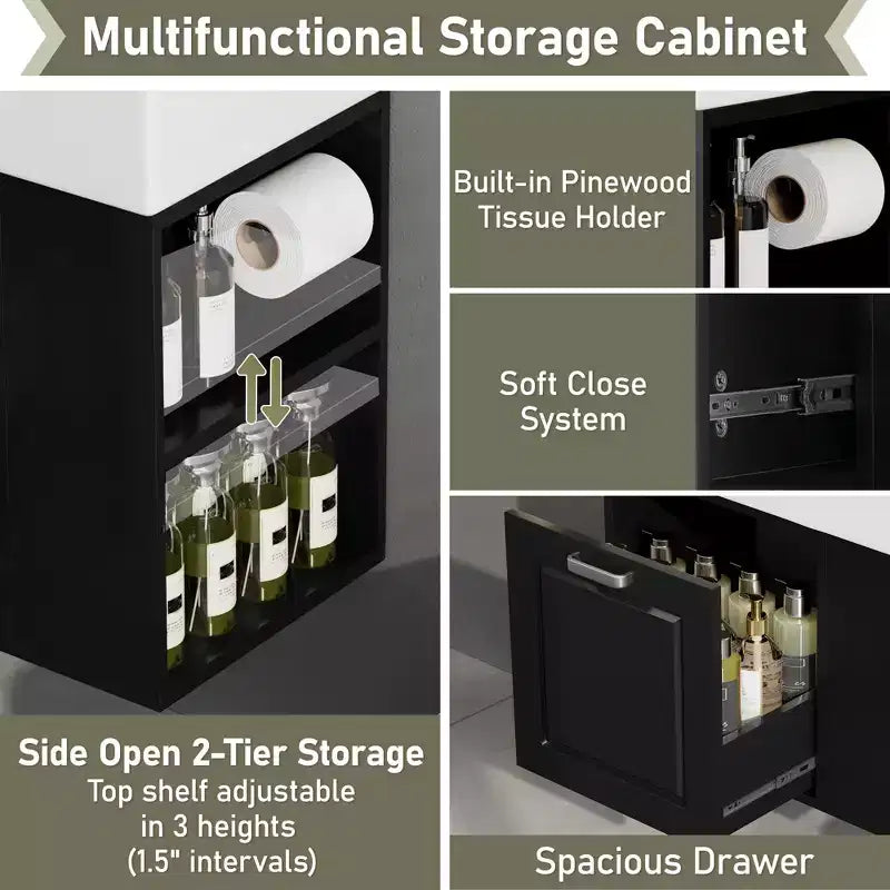 21.8 Wall Bathroom Cabinet with Sink, Bathroom storage Cabinet with Drawers, Single Sink Bathroom Vanity with Adjustable Shelf