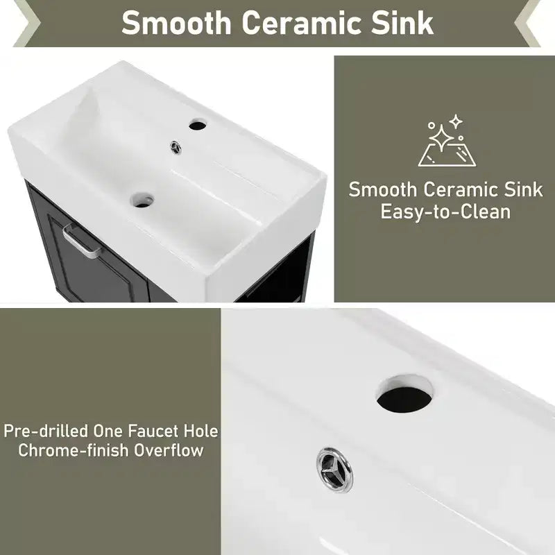 21.8 Wall Bathroom Cabinet with Sink, Bathroom storage Cabinet with Drawers, Single Sink Bathroom Vanity with Adjustable Shelf