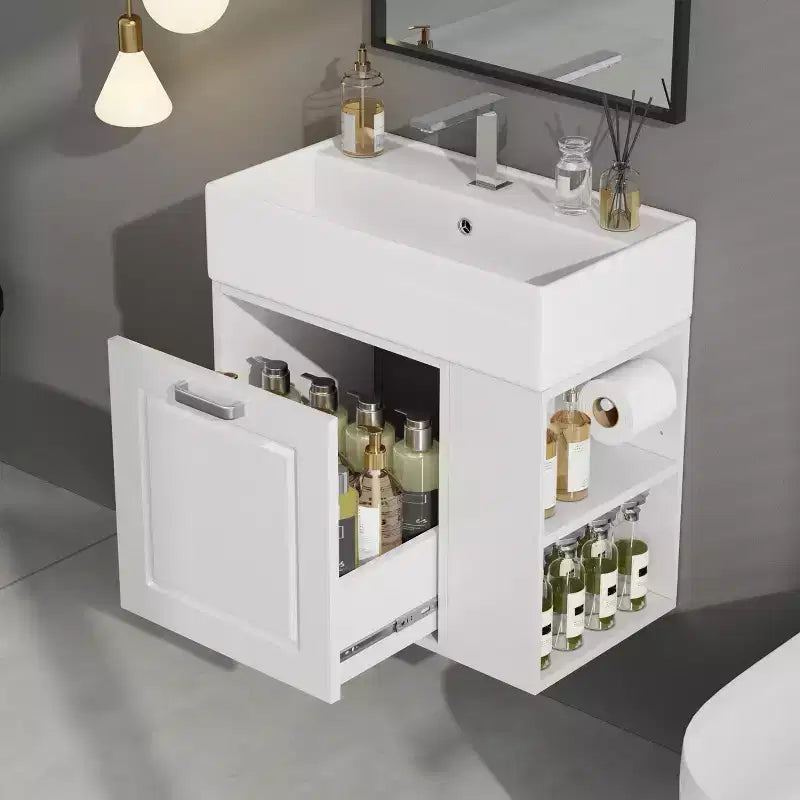 21.8 Wall Bathroom Cabinet with Sink, Bathroom storage Cabinet with Drawers, Single Sink Bathroom Vanity with Adjustable Shelf
