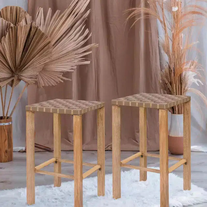 2-Pack 27.6 Metal Bar Stools  counter height, footrest, hand-made drawstring, kitchen/island/dining ready.