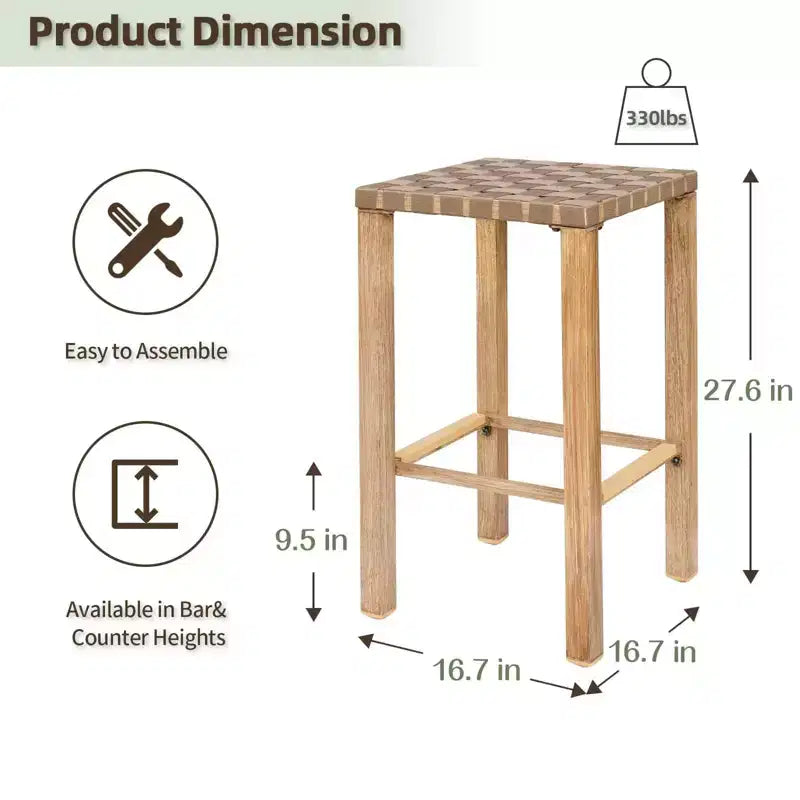 2-Pack 27.6 Metal Bar Stools  counter height, footrest, hand-made drawstring, kitchen/island/dining ready.