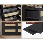 Rattan 9 Drawer Dresser with Charging Station, Farmhouse Chest of Drawers, Wide Closet Dresser Storage Organizer for Bedroom, Living Room, Entryway