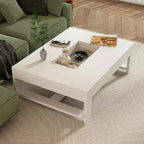 Famapy Warm Coffee Table White Wood Grain Center Table Sofa Side Table 176LBS Load-Bearing Built-In Storage Organizer Rectangle/Square Coffee Table