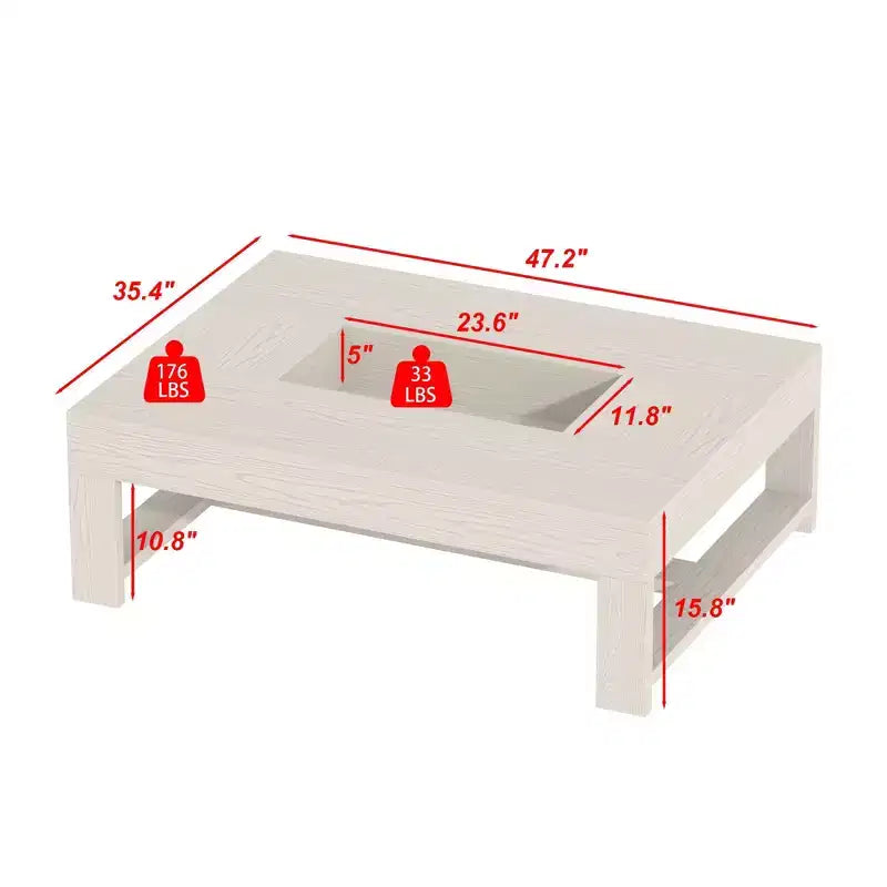 Famapy Warm Coffee Table White Wood Grain Center Table Sofa Side Table 176LBS Load-Bearing Built-In Storage Organizer Rectangle/Square Coffee Table