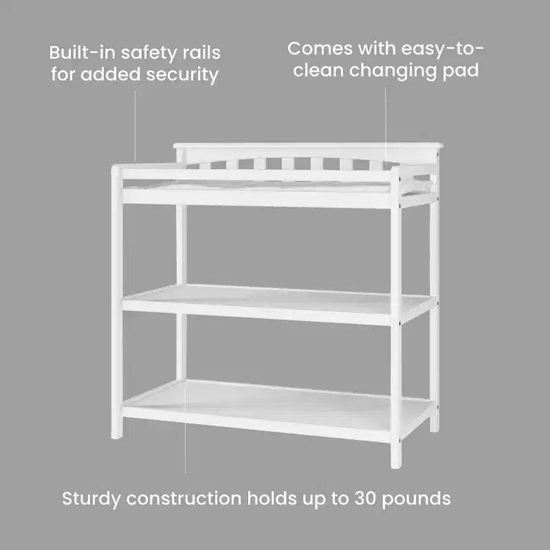 Child Craft Flat Top Infant Changing Table, Water-Resistant Pad and Safety Strap, Anti-Tip Kit Included to Prevent Tipping, Baby Safe Finish