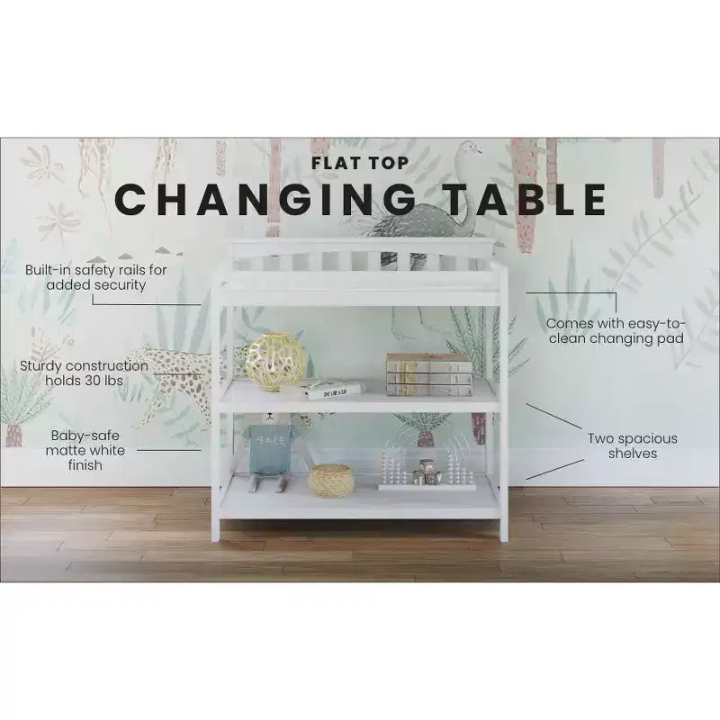 Child Craft Flat Top Infant Changing Table, Water-Resistant Pad and Safety Strap, Anti-Tip Kit Included to Prevent Tipping, Baby Safe Finish