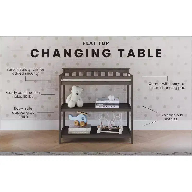 Child Craft Flat Top Infant Changing Table, Water-Resistant Pad and Safety Strap, Anti-Tip Kit Included to Prevent Tipping, Baby Safe Finish