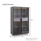 60.6" Tall Display Cabinet with LED Lights, Glass Shelves & 2 Drawers