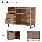 Medieval Modern Style Record Rack with Drawers Combined storage functionality, holds over 500 albums Sturdy wood and metal audio cabinet