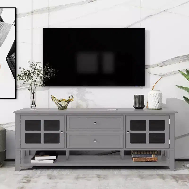 59" Modern TV Stand for 60" TVs – Grey MDF Media Console with Storage