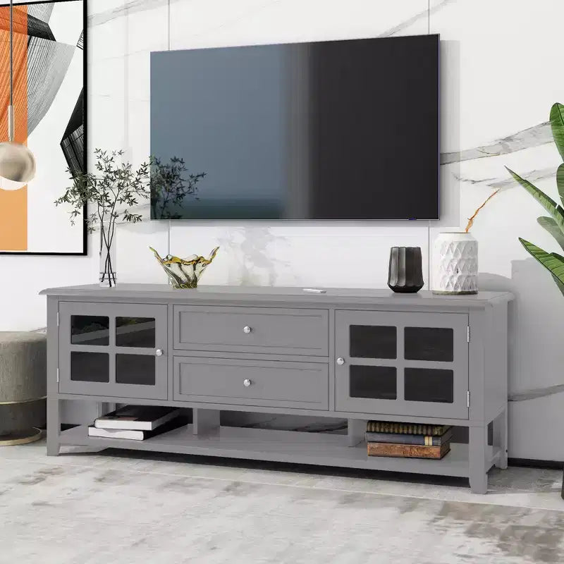 59" Modern TV Stand for 60" TVs – Grey MDF Media Console with Storage