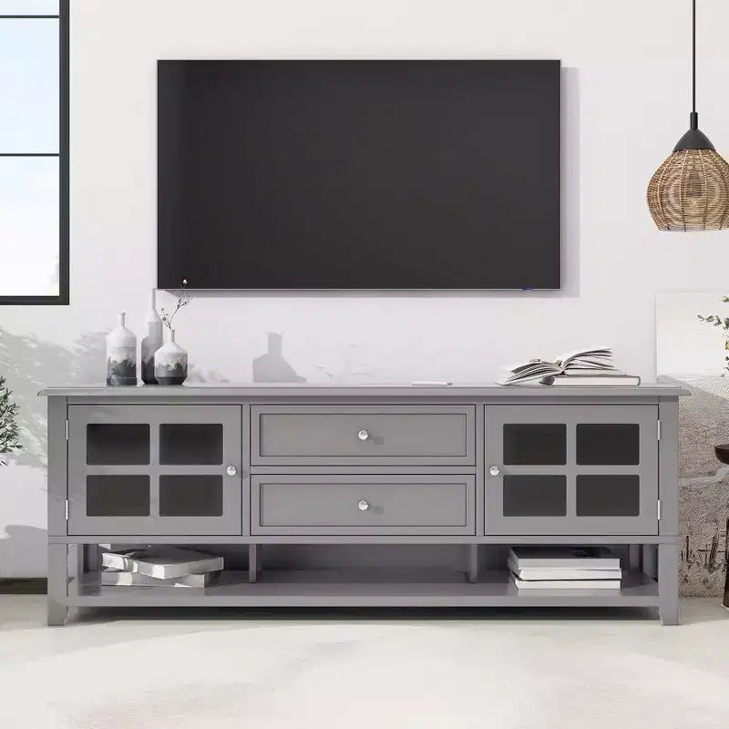 59" Modern TV Stand for 60" TVs – Grey MDF Media Console with Storage