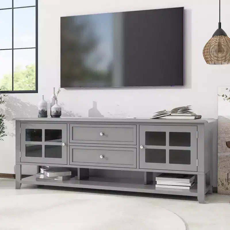 59" Modern TV Stand for 60" TVs – Grey MDF Media Console with Storage