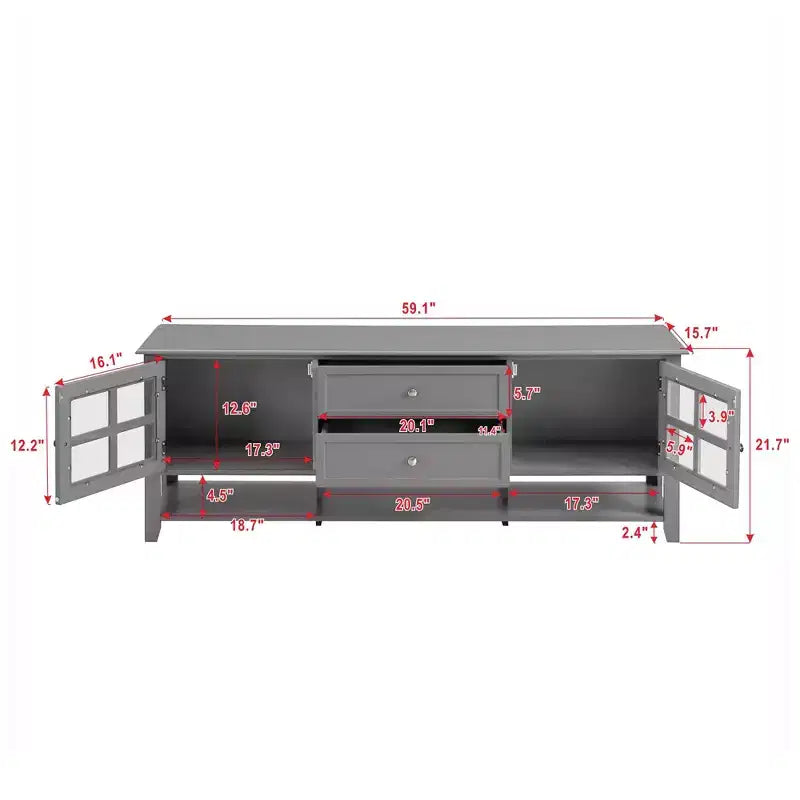 59" Modern TV Stand for 60" TVs – Grey MDF Media Console with Storage