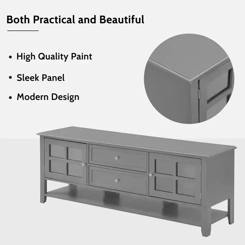 59" Modern TV Stand for 60" TVs – Grey MDF Media Console with Storage