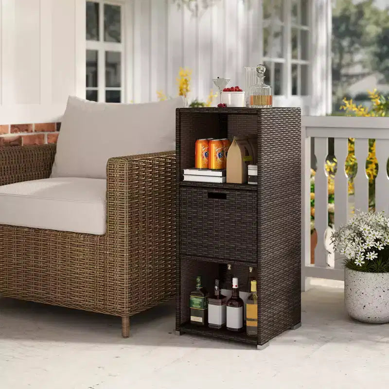 Outdoor Storage Cabinet with Storage Shelves & Removable Drawer for Porch Mix Brown/Black/Gray