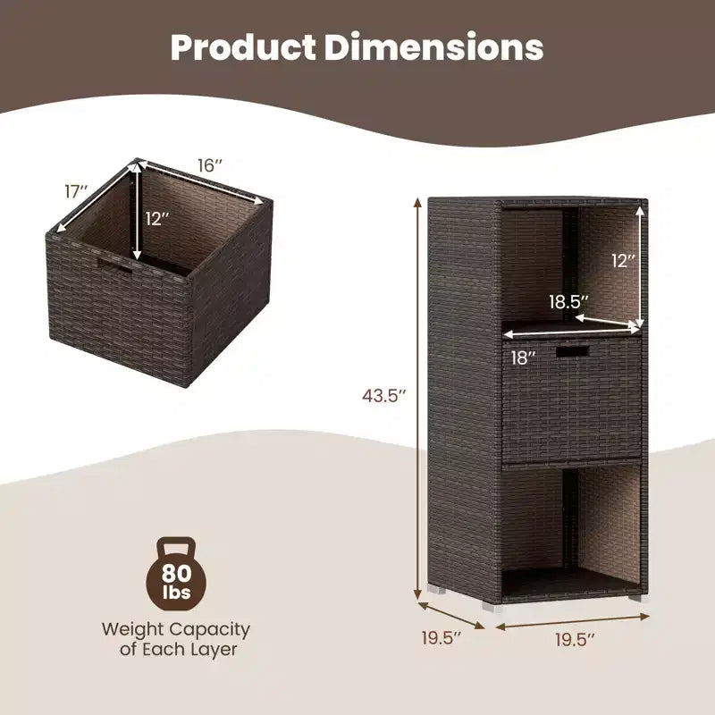 Outdoor Storage Cabinet with Storage Shelves & Removable Drawer for Porch Mix Brown/Black/Gray
