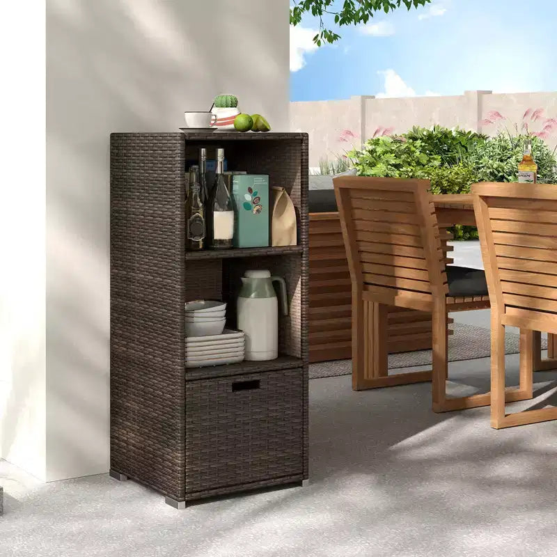 Outdoor Storage Cabinet with Storage Shelves & Removable Drawer for Porch Mix Brown/Black/Gray