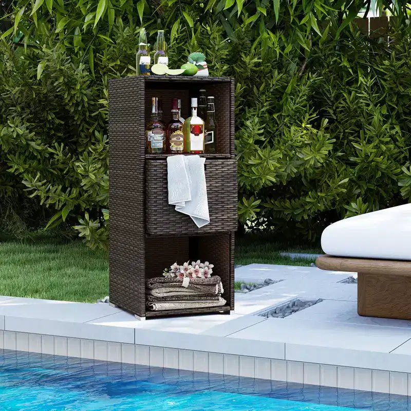 Outdoor Storage Cabinet with Storage Shelves & Removable Drawer for Porch Mix Brown/Black/Gray